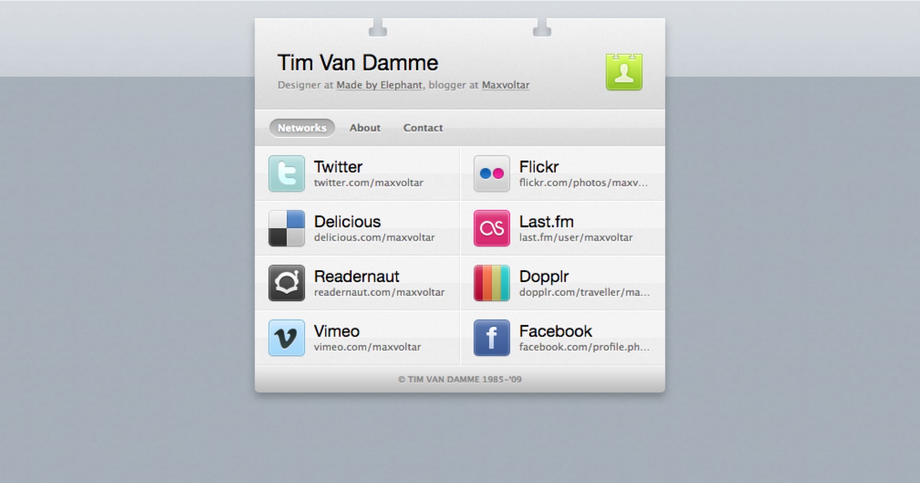 Tim Van Damme sitio vCard
